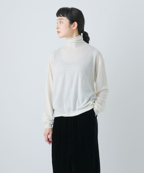 かぐれ（カグレ）の「ウールハイゲージタートルニット（ニット/セーター・レディース・ライトブルー/ブラック/オフホワイト・FREE）」の6枚目の写真