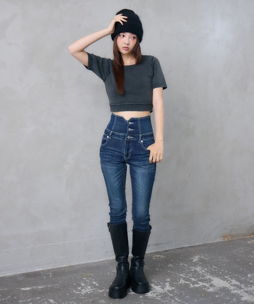 ENVYM（アンビー）の「ピグメントハーフスリーブニット（ニット/セーター・レディース・ネイビー/ブラック/ブラウン・FREE）」の12枚目の写真