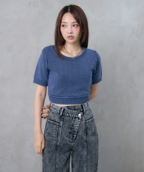 ENVYM（アンビー）の「ピグメントハーフスリーブニット（ニット/セーター・レディース・ネイビー/ブラック/ブラウン・FREE）」の6枚目の写真