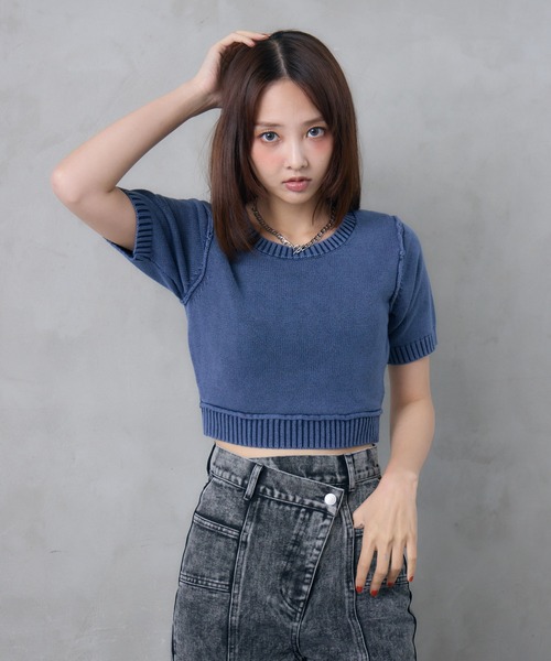 ENVYM（アンビー）の「ピグメントハーフスリーブニット（ニット/セーター・レディース・ネイビー/ブラック/ブラウン・FREE）」の7枚目の写真