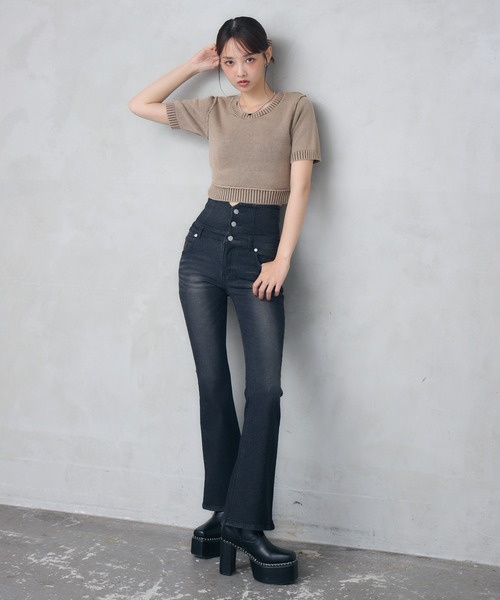 ENVYM（アンビー）の「ピグメントハーフスリーブニット（ニット/セーター・レディース・ネイビー/ブラック/ブラウン・FREE）」の14枚目の写真