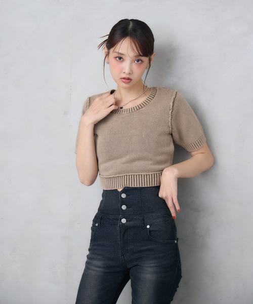 ENVYM（アンビー）の「ピグメントハーフスリーブニット（ニット/セーター・レディース・ネイビー/ブラック/ブラウン・FREE）」の22枚目の写真