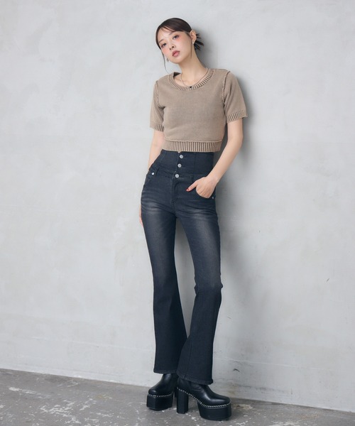 ENVYM（アンビー）の「ピグメントハーフスリーブニット（ニット/セーター・レディース・ネイビー/ブラック/ブラウン・FREE）」の18枚目の写真