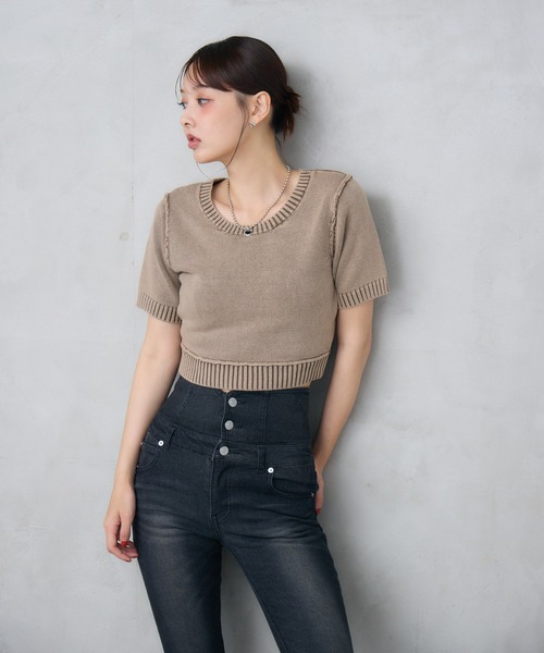 ENVYM（アンビー）の「ピグメントハーフスリーブニット（ニット/セーター・レディース・ネイビー/ブラック/ブラウン・FREE）」の4枚目の写真