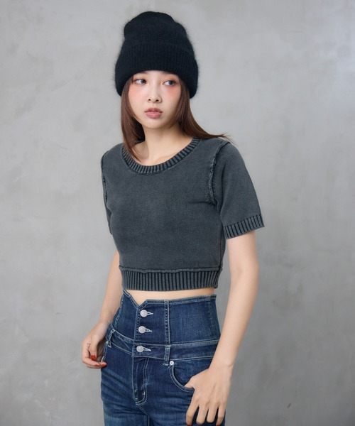 ENVYM（アンビー）の「ピグメントハーフスリーブニット（ニット/セーター・レディース・ネイビー/ブラック/ブラウン・FREE）」の19枚目の写真