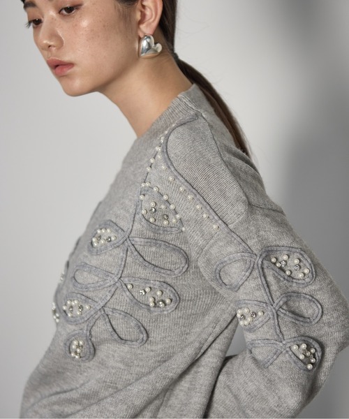 セール】コード刺繍パールデコラティブニットプルオーバー（ニット