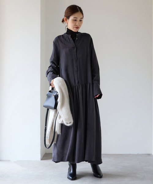 WEB・一部店舗限定》キュプラフィブリルギャザーワンピース