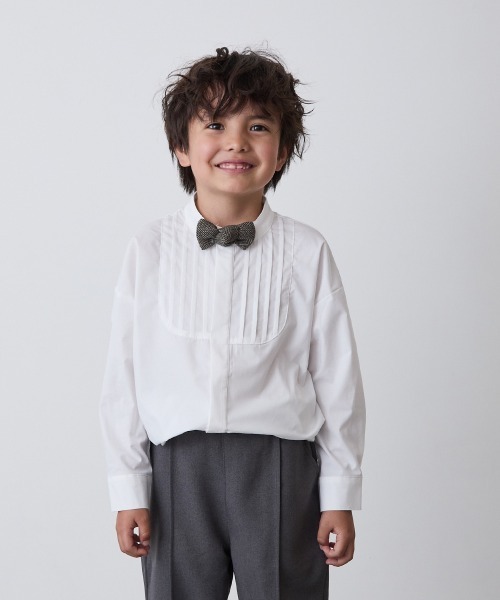 ノーアイロンバンドカラーピンタック比翼シャツ（ボタン取り外し対応