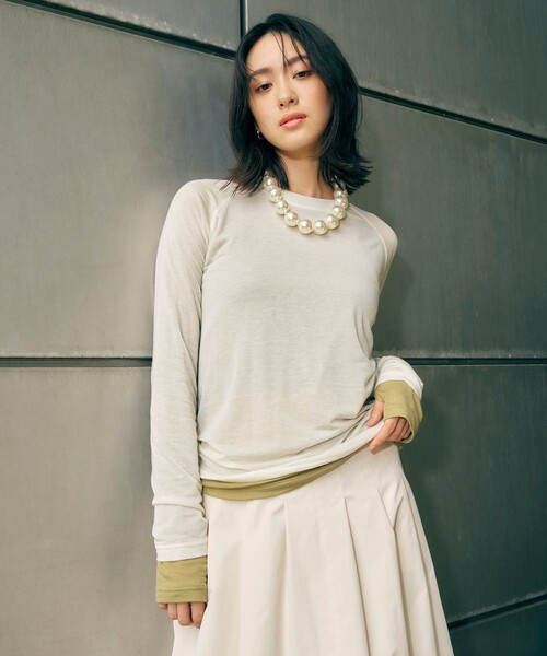 CITY TOKYO(シティトウキョウ)の「カシミヤシルクシアートップス(Tシャツ/カットソー・レディース・ホワイト/モカ/ライム/ブラック・FREE)」の7枚目の写真