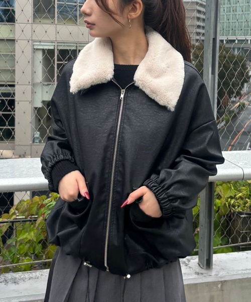 ファー付きジャンバー セール】【2024FW】取り外し可能ファー付きフェイクレザー