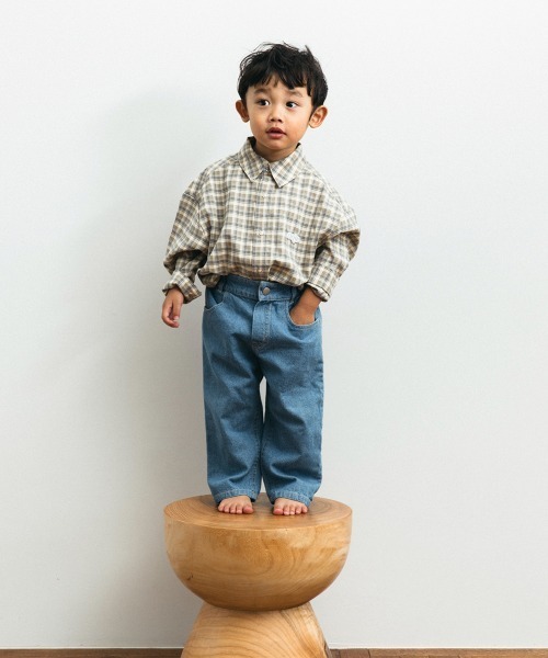 ooju（オージュ）の「【ooju】チェックシャツ（シャツ/ブラウス・キッズ・ベージュ/ネイビー・1/2/3）」の5枚目の写真