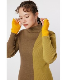 ブロックカラーハイネックニットトップス