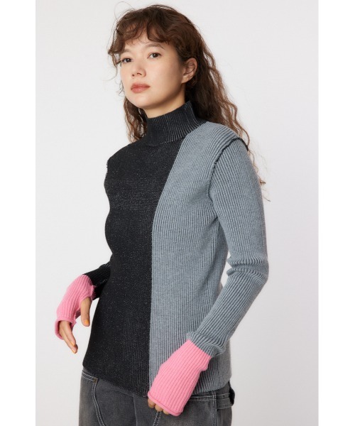 RODEO CROWNS WIDE BOWL(ロデオクラウンズワイドボウル)の「ブロックカラーハイネックニットトップス(ニット/セーター・レディース・ブラック/ブラウン/ブルー・FREE)」の13枚目の写真