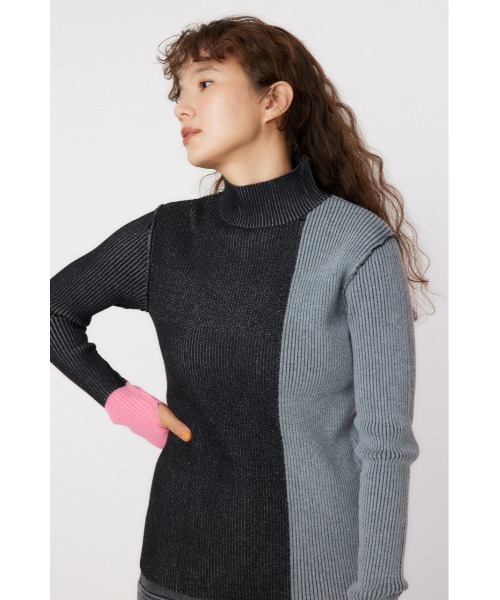 RODEO CROWNS WIDE BOWL(ロデオクラウンズワイドボウル)の「ブロックカラーハイネックニットトップス(ニット/セーター・レディース・ブラック/ブラウン/ブルー・FREE)」の14枚目の写真