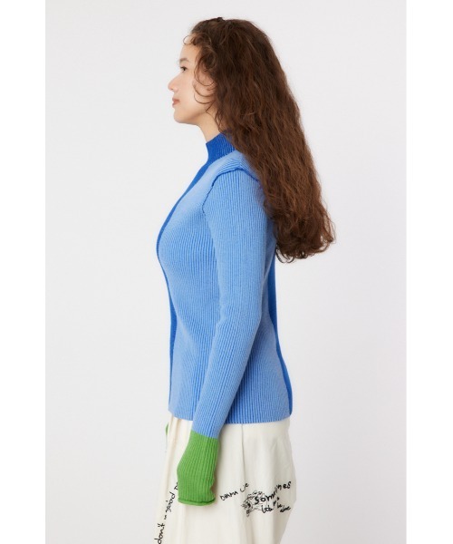 RODEO CROWNS WIDE BOWL(ロデオクラウンズワイドボウル)の「ブロックカラーハイネックニットトップス(ニット/セーター・レディース・ブラック/ブラウン/ブルー・FREE)」の4枚目の写真