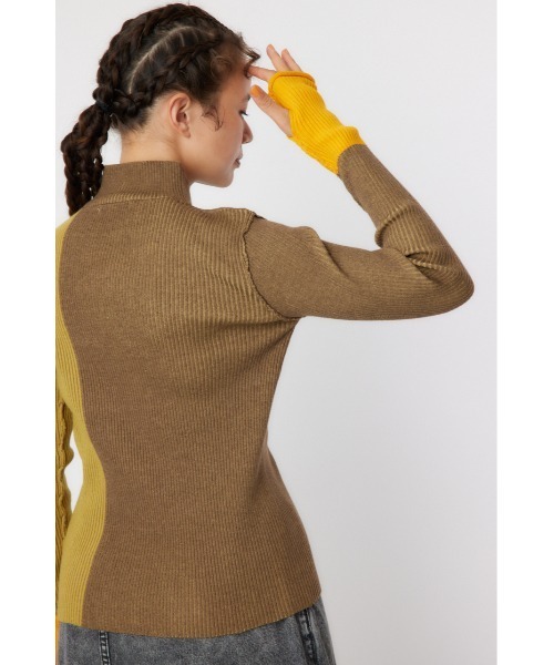 RODEO CROWNS WIDE BOWL(ロデオクラウンズワイドボウル)の「ブロックカラーハイネックニットトップス(ニット/セーター・レディース・ブラック/ブラウン/ブルー・FREE)」の10枚目の写真