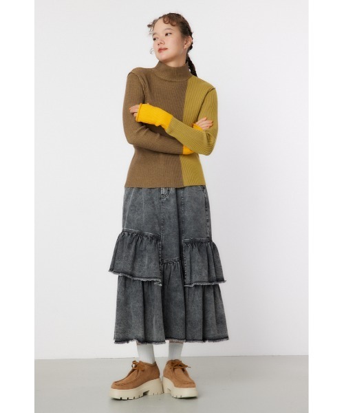 RODEO CROWNS WIDE BOWL(ロデオクラウンズワイドボウル)の「ブロックカラーハイネックニットトップス(ニット/セーター・レディース・ブラック/ブラウン/ブルー・FREE)」の11枚目の写真