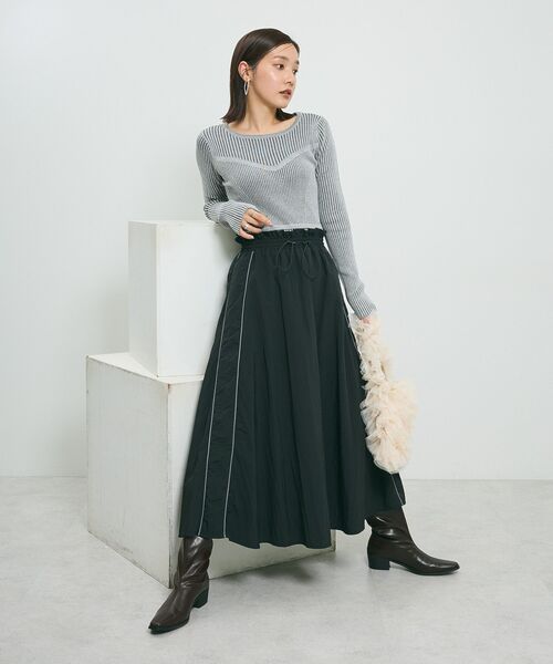 Green Parks(グリーンパークス)の「ナイロンラインフレアスカート(スカート・レディース・ブラック/アイボリー/グレー・FREE)」の8枚目の写真