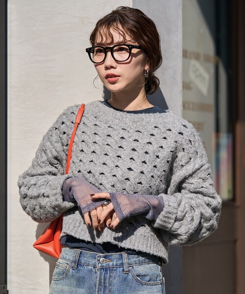 FREAK'S STORE（フリークスストア）の「限定展開　パワーメッシュ 袖口 シアー ラメ 切り替え トップス（Tシャツ/カットソー・レディース・ネイビー/チャコールグレー/ナチュラル/ベージュ/ブラック/オフホワイト/サックスブルー・ﾌﾘ-）」の6枚目の写真