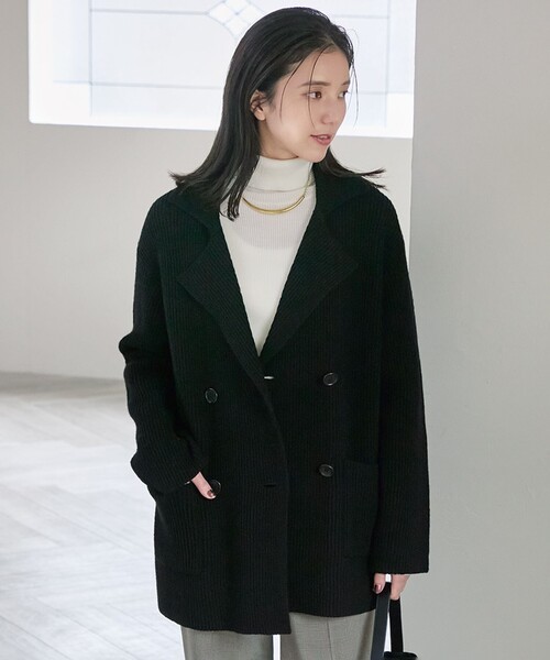 23区 S（ニジュウサンクチイサイサイズ）の「【SLOW/一部店舗限定】ニットトータル ジャケット（テーラードジャケット・レディース・ブラック系3/ブラック系・32）」の2枚目の写真