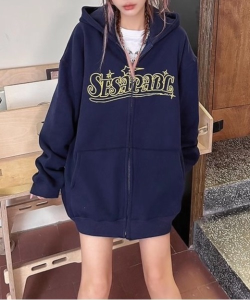 LADY LIKE(レディライク)の「フロントロゴ裏起毛ゆったりパーカー(パーカー・レディース・グレー/ブルー・M)」の6枚目の写真