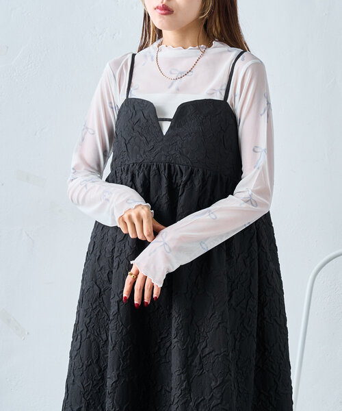 w closet（ダブルクローゼット）の「リボンメロウシアーカットソー（Tシャツ/カットソー・レディース・ピンク/オフホワイト・FREE）」の4枚目の写真