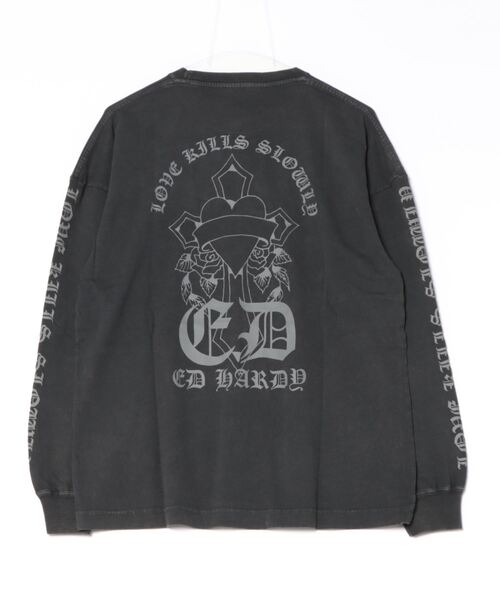 Ed Hardy(エドハーディー)の「ED HARD エド・ハーディー ピグメント加工 ヴィンテージライク グラフィック ロゴプリント オーバーサイズ ロングスリーブTシャツ/ロンT(Tシャツ/カットソー・メンズ・ブラック系その他/グレー系その他2/チャコール/ブラック/ブラック系その他2/グレー系その他・M/L)」の11枚目の写真