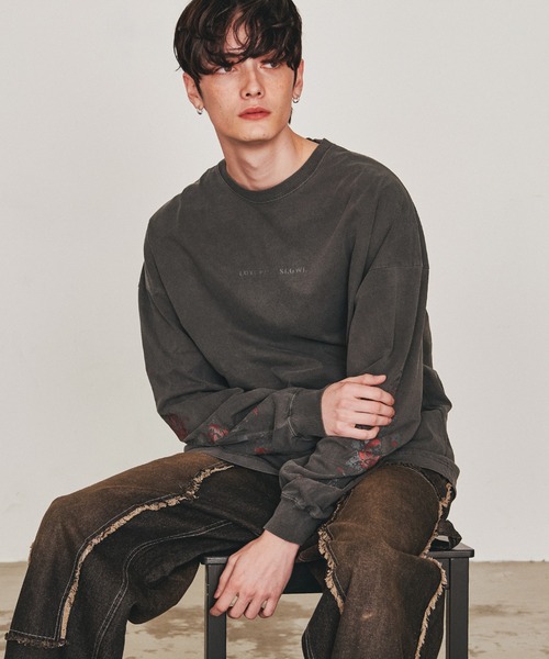 ED HARD エド・ハーディー ピグメント加工 ヴィンテージライク グラフィック ロゴプリント オーバーサイズ ロングスリーブTシャツ/ロンT（Tシャツ/カットソー）｜Ed Hardy（エドハーディー）
