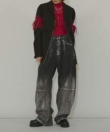 Ezick | Curvy line 箔プリントBIGデニム(デニムパンツ)