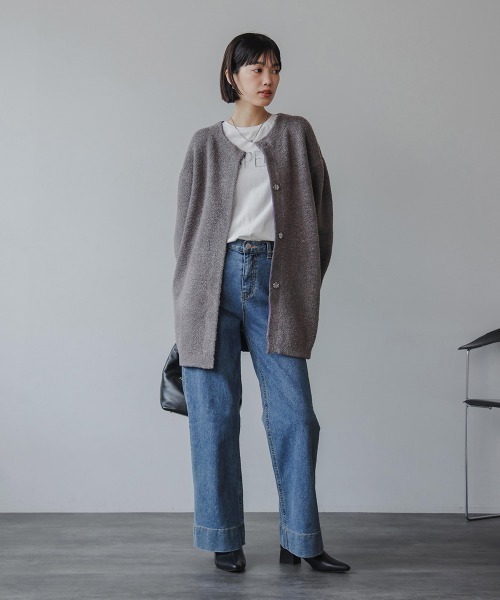 Bou Jeloud（ブージュルード）の「ブークレダブルフェイスニットコーディガン（カーディガン/ボレロ・レディース・ベージュ/チャコールグレー・FREE）」の4枚目の写真