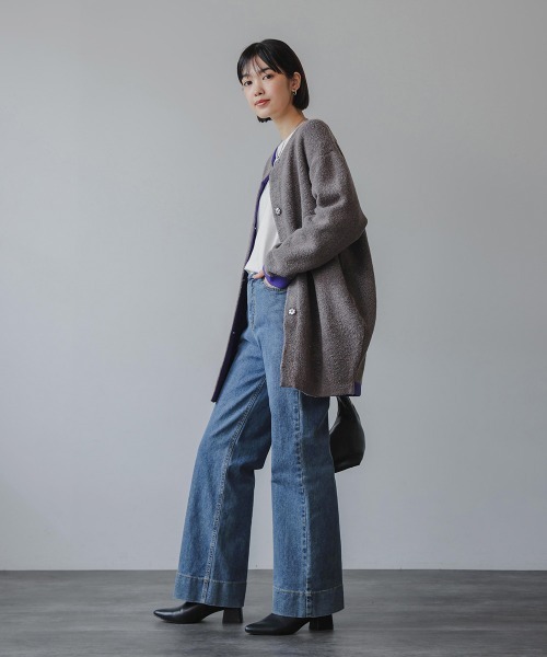 Bou Jeloud（ブージュルード）の「ブークレダブルフェイスニットコーディガン（カーディガン/ボレロ・レディース・ベージュ/チャコールグレー・FREE）」の6枚目の写真