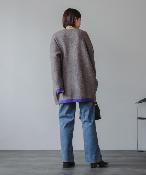 Bou Jeloud（ブージュルード）の「ブークレダブルフェイスニットコーディガン（カーディガン/ボレロ・レディース・ベージュ/チャコールグレー・FREE）」の7枚目の写真