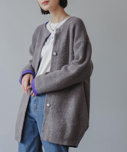 Bou Jeloud（ブージュルード）の「ブークレダブルフェイスニットコーディガン（カーディガン/ボレロ・レディース・ベージュ/チャコールグレー・FREE）」の10枚目の写真