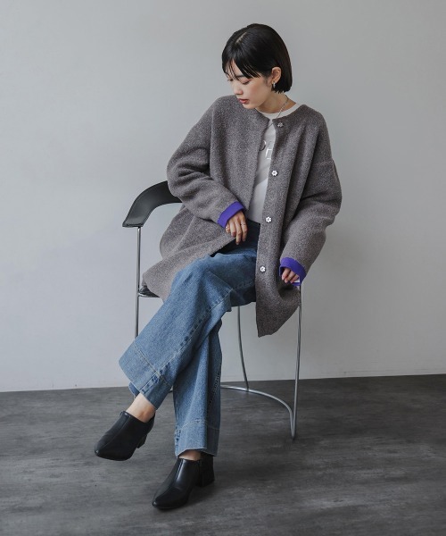 Bou Jeloud（ブージュルード）の「ブークレダブルフェイスニットコーディガン（カーディガン/ボレロ・レディース・ベージュ/チャコールグレー・FREE）」の14枚目の写真