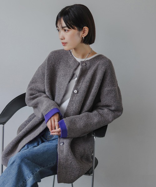 Bou Jeloud（ブージュルード）の「ブークレダブルフェイスニットコーディガン（カーディガン/ボレロ・レディース・ベージュ/チャコールグレー・FREE）」の15枚目の写真