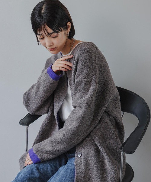 Bou Jeloud（ブージュルード）の「ブークレダブルフェイスニットコーディガン（カーディガン/ボレロ・レディース・ベージュ/チャコールグレー・FREE）」の16枚目の写真