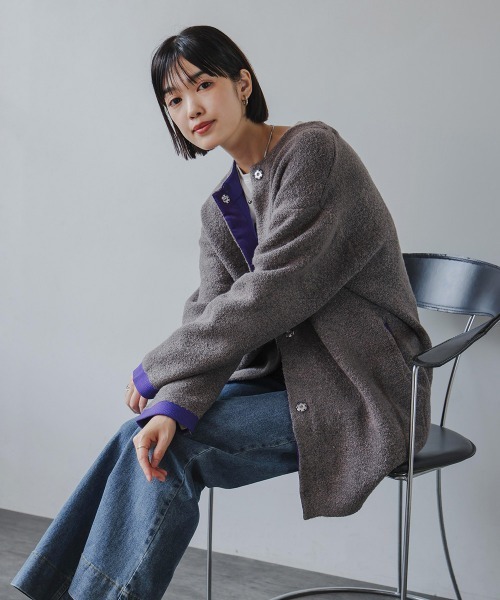 Bou Jeloud（ブージュルード）の「ブークレダブルフェイスニットコーディガン（カーディガン/ボレロ・レディース・ベージュ/チャコールグレー・FREE）」の17枚目の写真