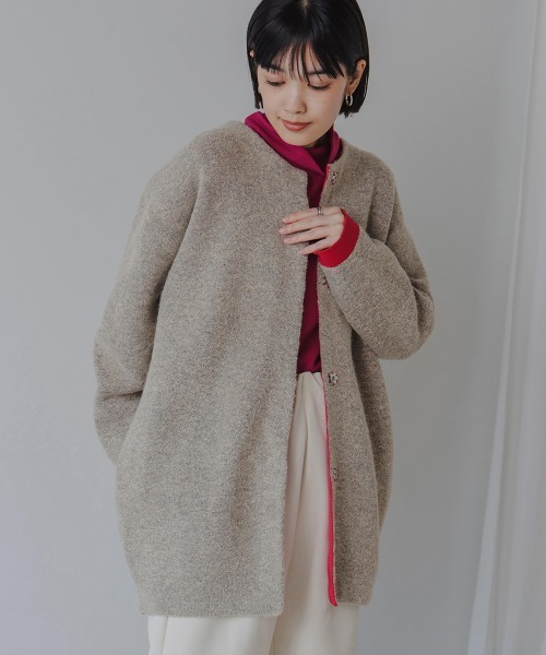 Bou Jeloud（ブージュルード）の「ブークレダブルフェイスニットコーディガン（カーディガン/ボレロ・レディース・ベージュ/チャコールグレー・FREE）」の19枚目の写真