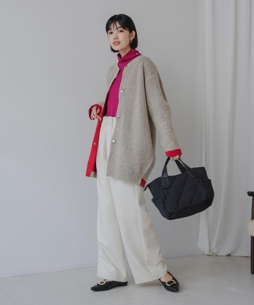 Bou Jeloud（ブージュルード）の「ブークレダブルフェイスニットコーディガン（カーディガン/ボレロ・レディース・ベージュ/チャコールグレー・FREE）」の21枚目の写真