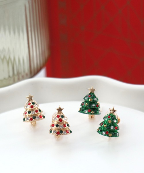 Three Four Time(スリーフォータイム)の「【X'mas】クリスマスツリーイヤリング(イヤリング・レディース・ゴールド/グリーン・FREE)」の2枚目の写真