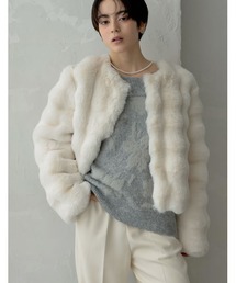 [2024-25 WINTER COLLECTION][MEISM by Re:EDIT]ブロックフェイクファーリボン付ショートコート