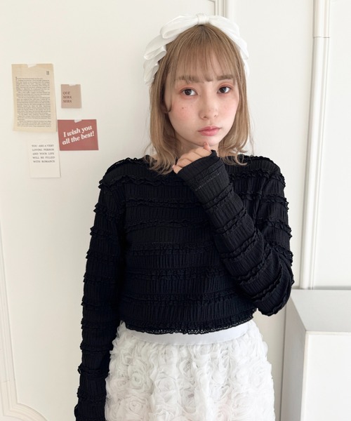 Loueme（ルエム）の「【5色展開】ホイップレースフリルトップス（Tシャツ/カットソー・レディース・ブラック/アイボリー/ブラウン/ピンク/ホワイト・FREE）」の19枚目の写真