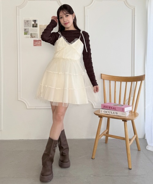 Loueme（ルエム）の「【5色展開】ホイップレースフリルトップス（Tシャツ/カットソー・レディース・ブラック/アイボリー/ブラウン/ピンク/ホワイト・FREE）」の7枚目の写真