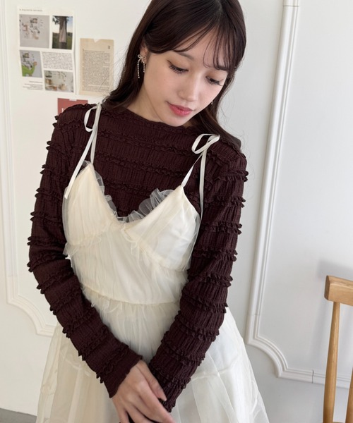 Loueme（ルエム）の「【5色展開】ホイップレースフリルトップス（Tシャツ/カットソー・レディース・ブラック/アイボリー/ブラウン/ピンク/ホワイト・FREE）」の15枚目の写真