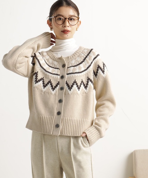 FOUND GOOD（ファウンドグッド）の「ノルディックニットカーデ（ニット/セーター・レディース・ベージュ/ブラウン系8/ブラック・L/M/S）」の3枚目の写真