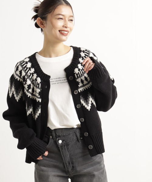 FOUND GOOD（ファウンドグッド）の「ノルディックニットカーデ（ニット/セーター・レディース・ベージュ/ブラウン系8/ブラック・L/M/S）」の2枚目の写真