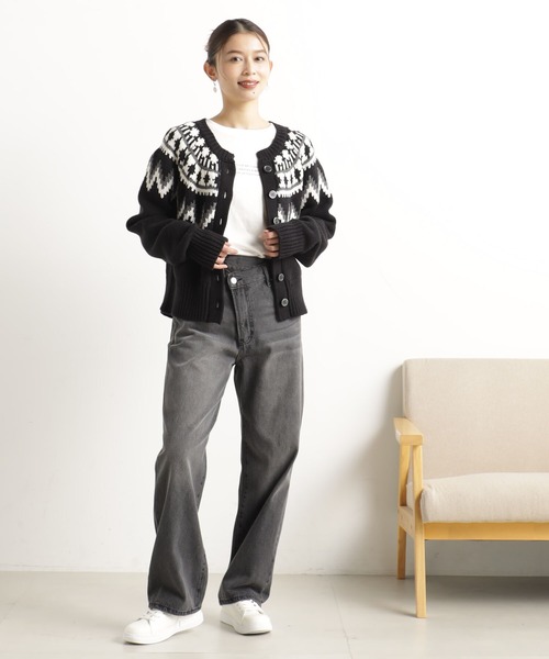 FOUND GOOD（ファウンドグッド）の「ノルディックニットカーデ（ニット/セーター・レディース・ベージュ/ブラウン系8/ブラック・L/M/S）」の6枚目の写真