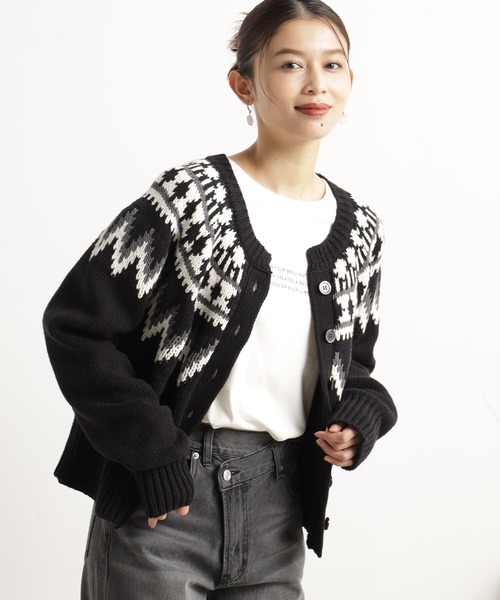 FOUND GOOD（ファウンドグッド）の「ノルディックニットカーデ（ニット/セーター・レディース・ベージュ/ブラウン系8/ブラック・L/M/S）」の7枚目の写真