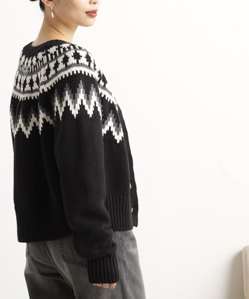 FOUND GOOD（ファウンドグッド）の「ノルディックニットカーデ（ニット/セーター・レディース・ベージュ/ブラウン系8/ブラック・L/M/S）」の8枚目の写真