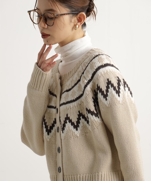 FOUND GOOD（ファウンドグッド）の「ノルディックニットカーデ（ニット/セーター・レディース・ベージュ/ブラウン系8/ブラック・L/M/S）」の5枚目の写真